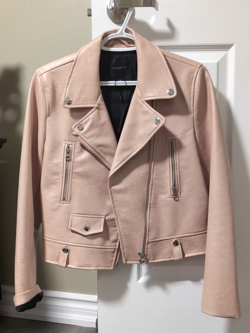 Dynamite Pale Blush Faux Leather Moto Jacket